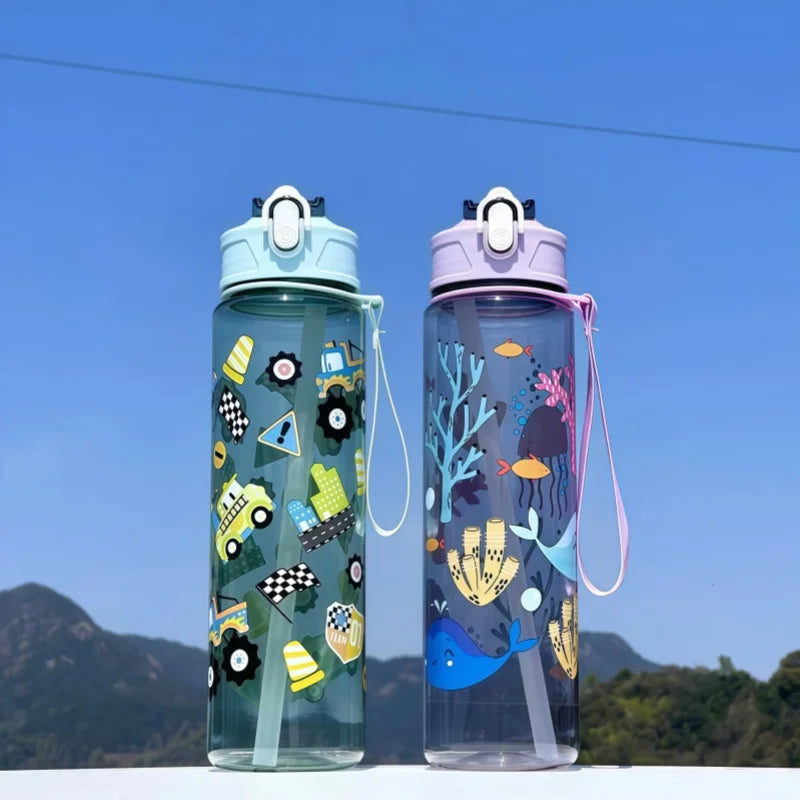 750ml Dinosaur Kids Water Bottle Leakproof Straw Cup