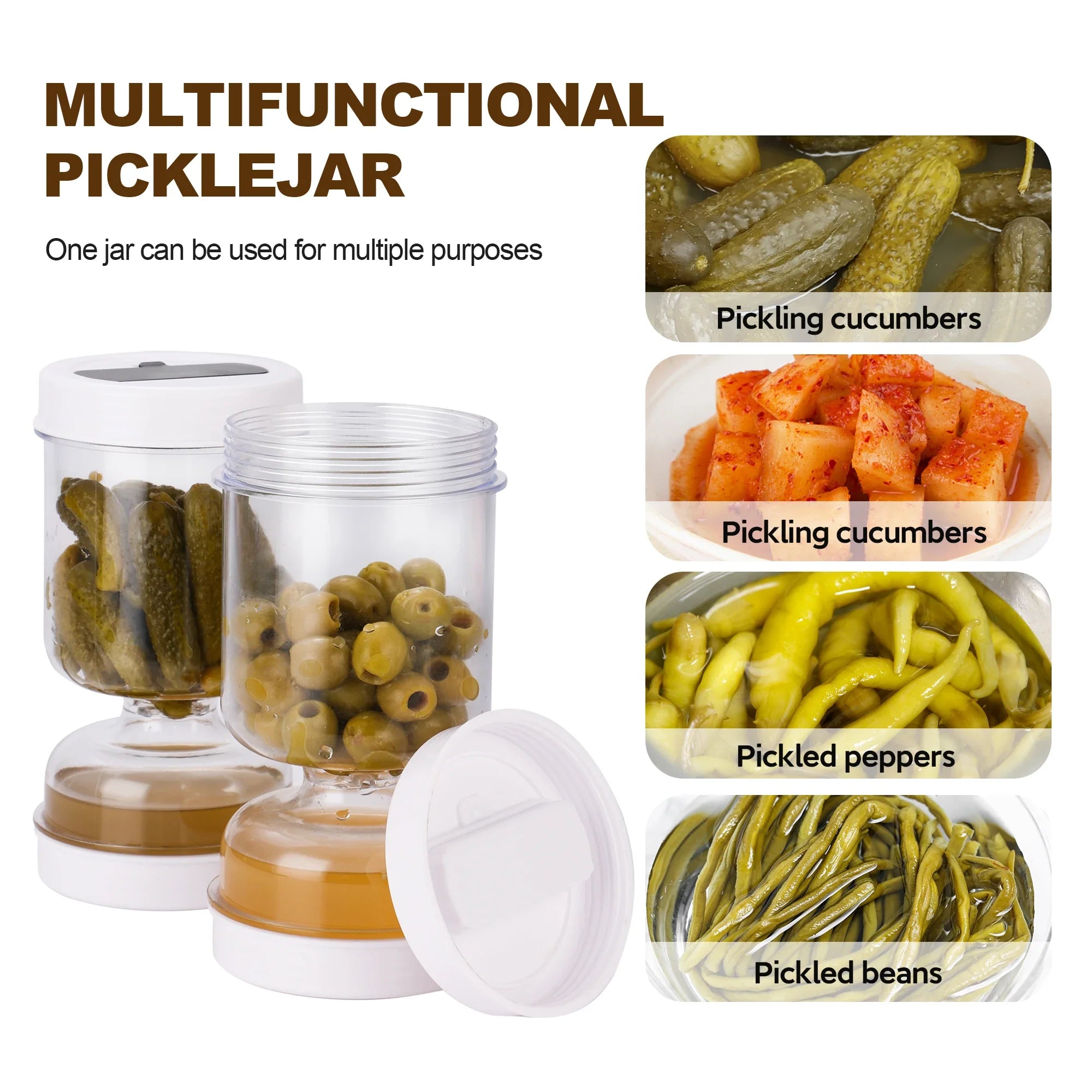 Olive & Pickle Strainer Jar Airtight Flip Food Storage Container
