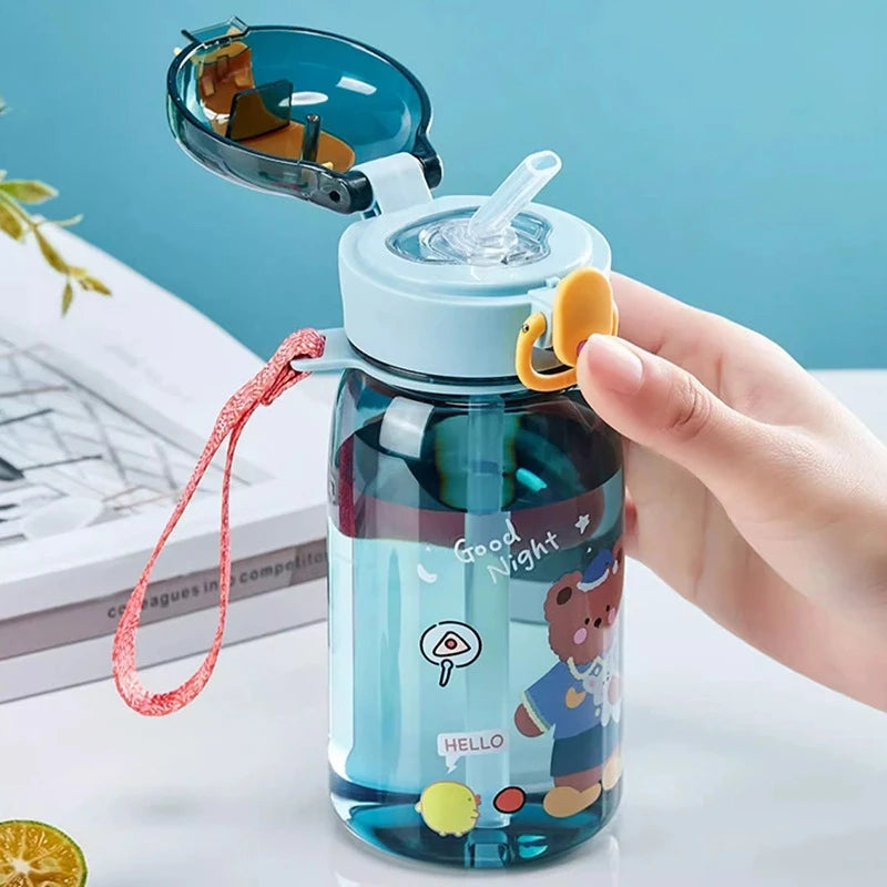 Cartoon Teddy Bear Kids Straw Water Cup Portable Bottle