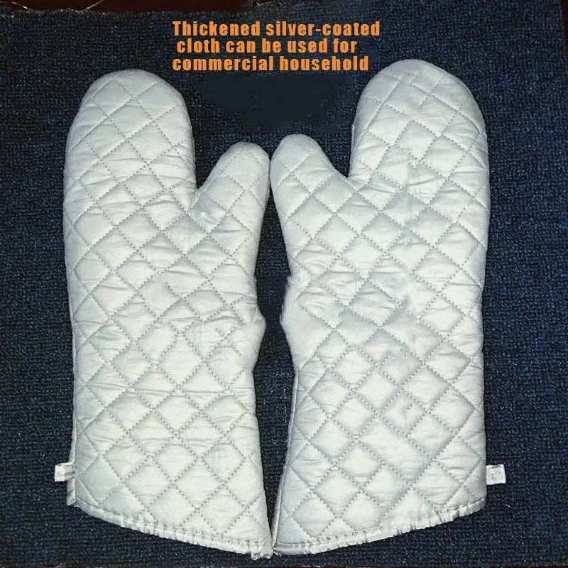 Long Heat Resistant Oven Mitts – Silver Anti-Scald Kitchen Gloves (1 Pair)