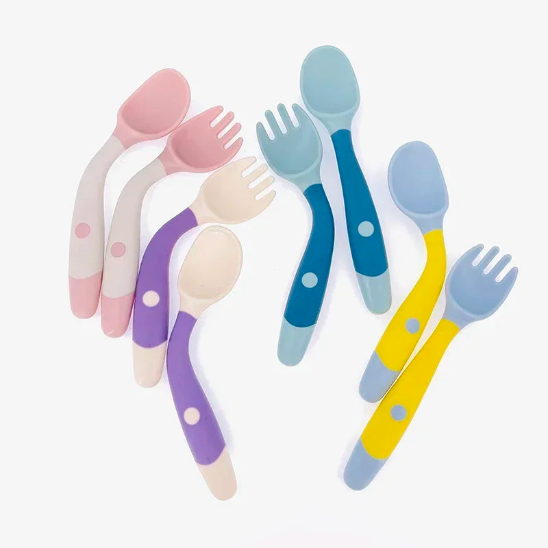 Baby Silicone Spoon & Fork Set Soft Bendable Toddler Feeding Utensils