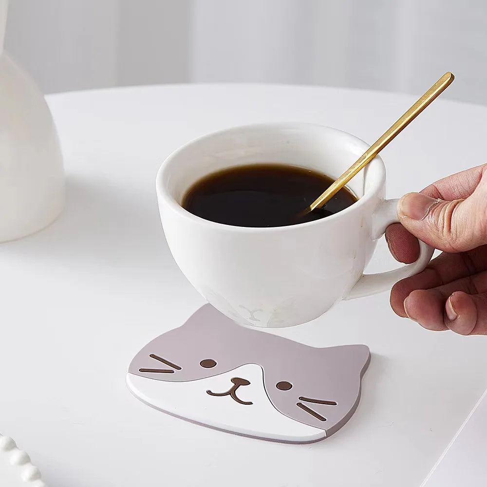 Cat Silicone Cup Coasters 5pcs Waterproof Heat Resistant Table Mats