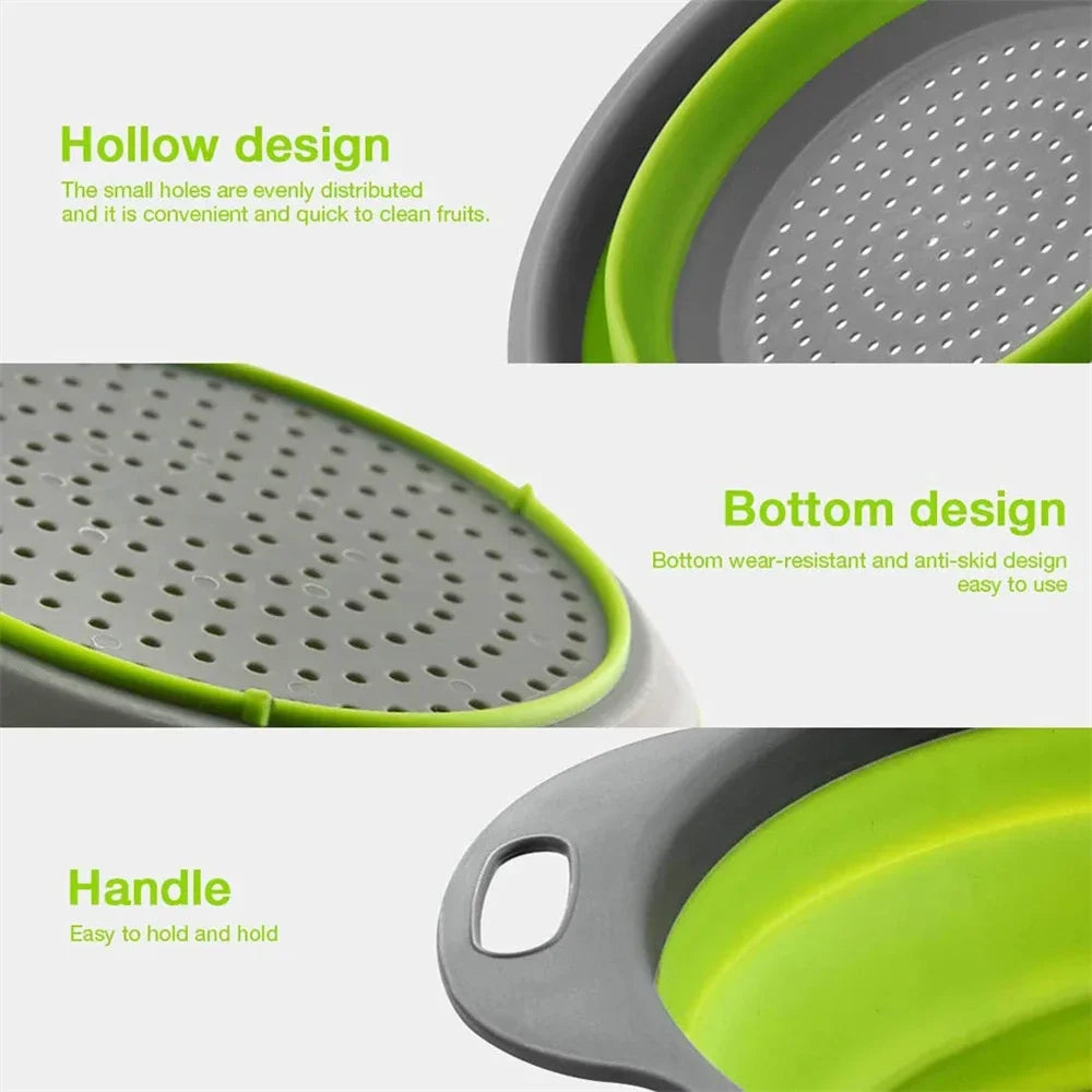Silicone Folding Drain Basket Vegetable & Fruit Washing Strainer Kitchen Tool
