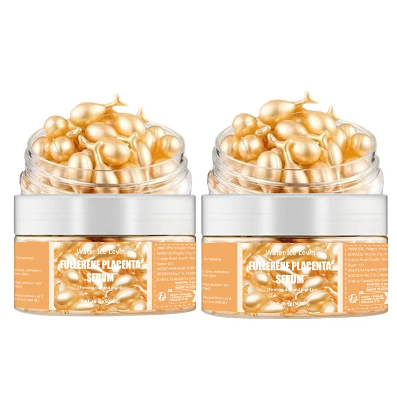 jars of golden collagen face serum capsules offering anti wrinkle and skin brightening benefits