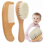 Newborn Baby Wooden Hair Brush & Comb Set Soft Wool Brush