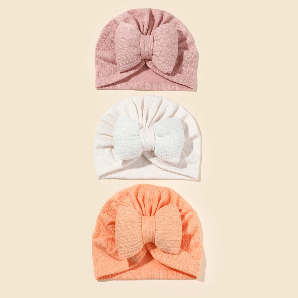 3PCS Baby Bowknot Knitted Hat Set Soft Infant Beanies