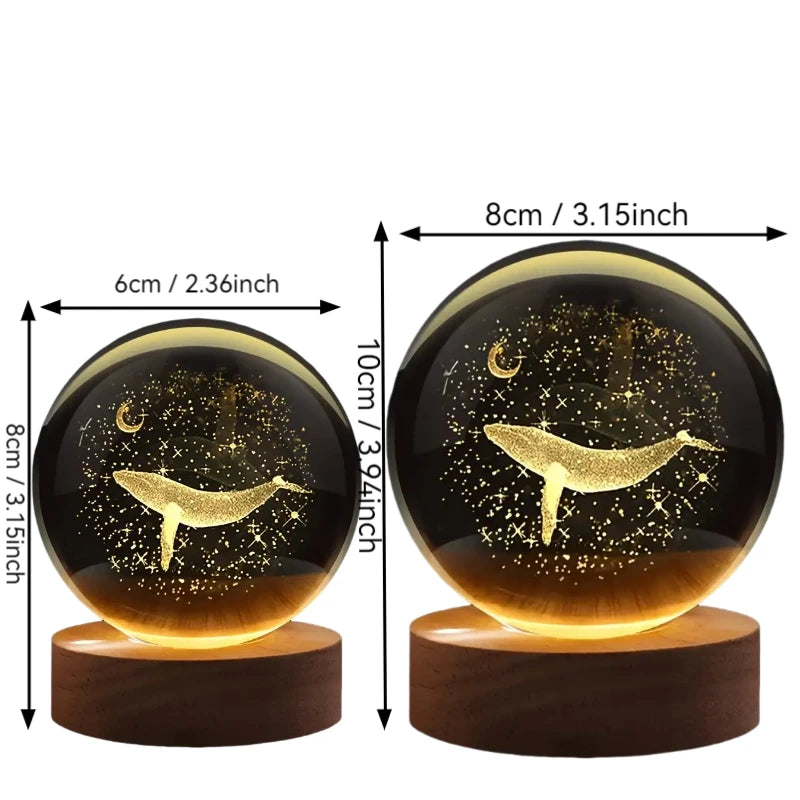 3D Moon Whale Crystal Ball Night Light LED Décor Lamp
