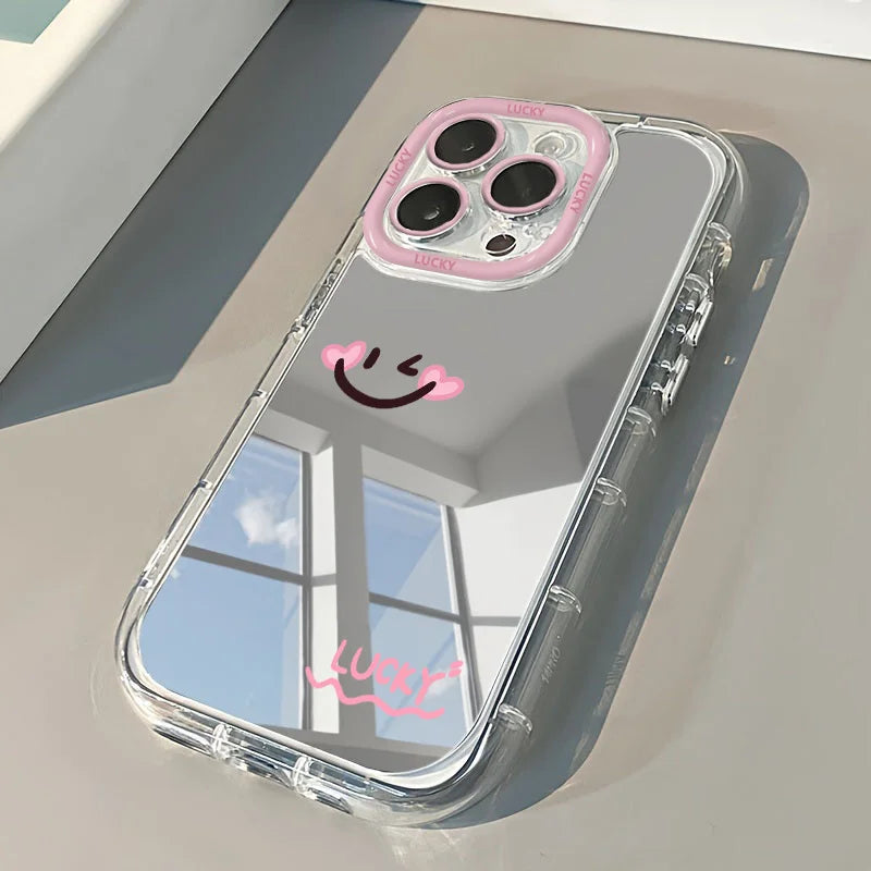 Minimalist Smile Mirror Case for iPhone 17 16 15 14 13 12 11 Pro Max
