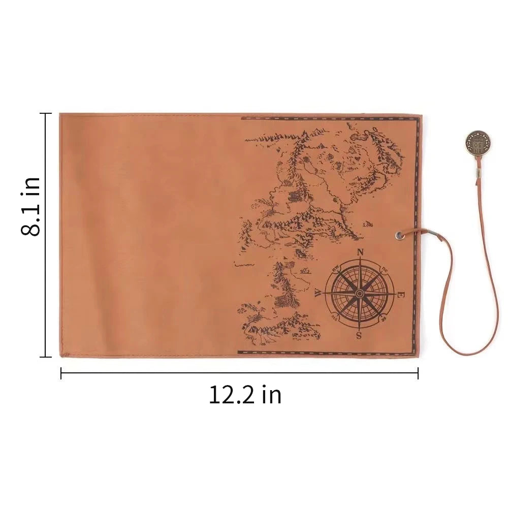 Vintage Treasure Map Pencil Case Leather Roll Stationery Bag
