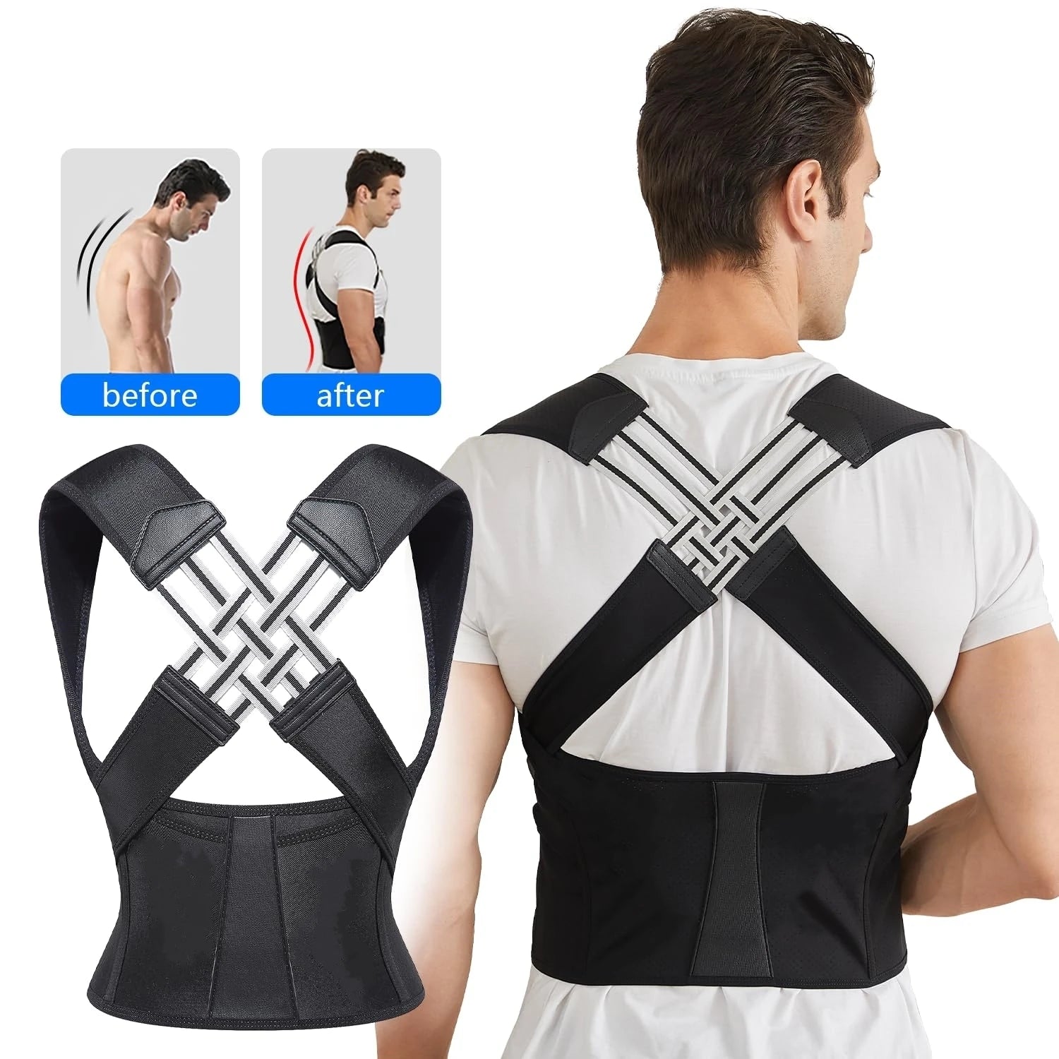 Adjustable Full Back Support Brace Shoulder Straightener Belt Main image