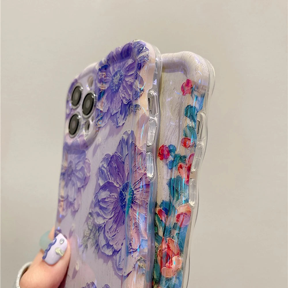 Retro Oil Painting Flower Case for iPhone 16 15 14 13 12 11 Pro Max