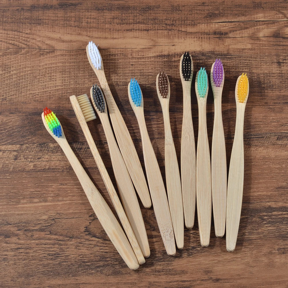 10PCS Bamboo Toothbrush Set Soft Charcoal Bristle Eco Dental Care