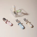 2PCS Baby Learning Spoon & Fork Set Wooden Handle Silicone Cutlery