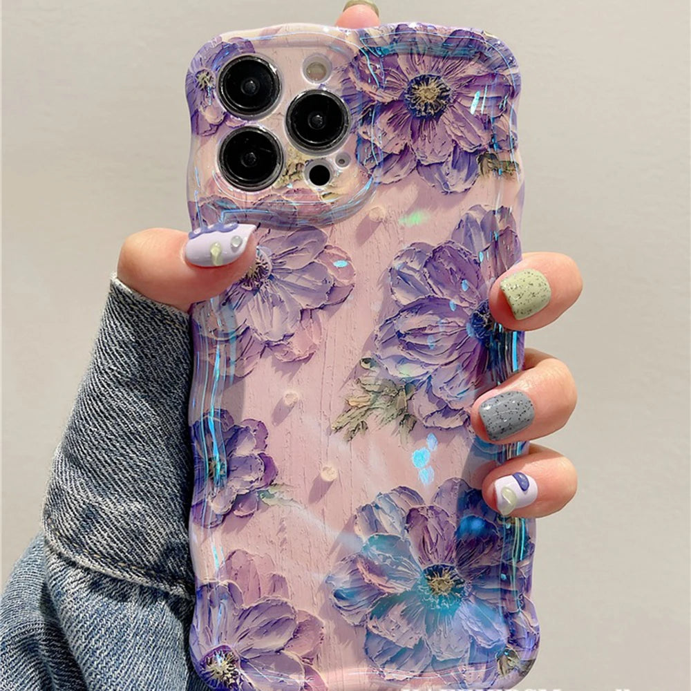 Retro Oil Painting Flower Case for iPhone 16 15 14 13 12 11 Pro Max