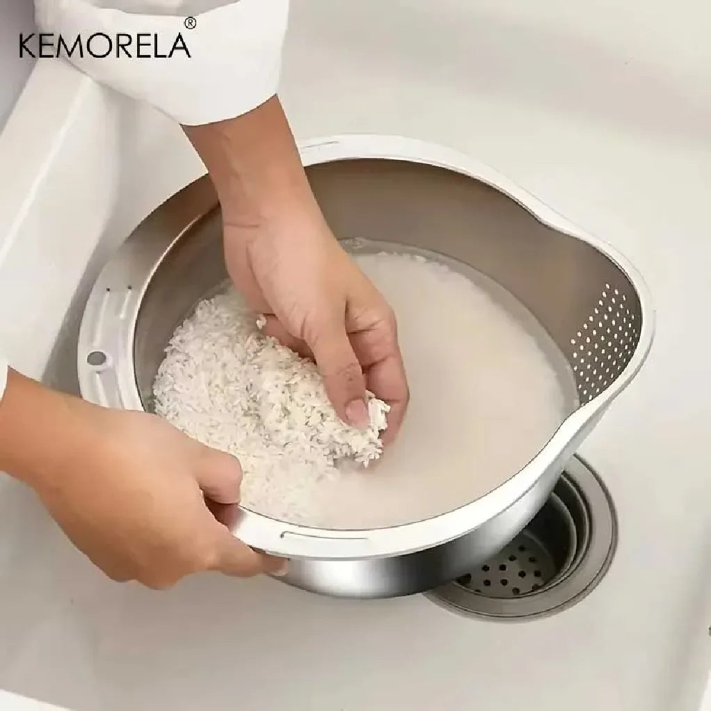 304 Stainless Steel Rice Washer Colander Bowl Secondary image