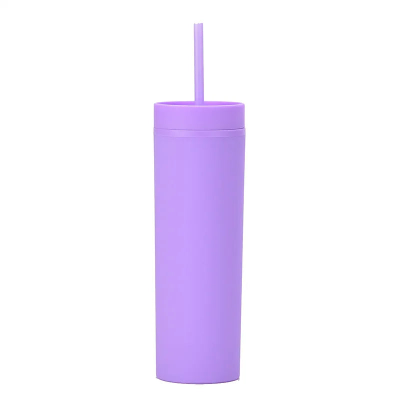 Double Wall Skinny Tumbler 473ml/480ml Cup with Straw & Lid
