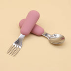 Silicone Handle Baby Spoon & Fork Set 304 Stainless Steel Feeding