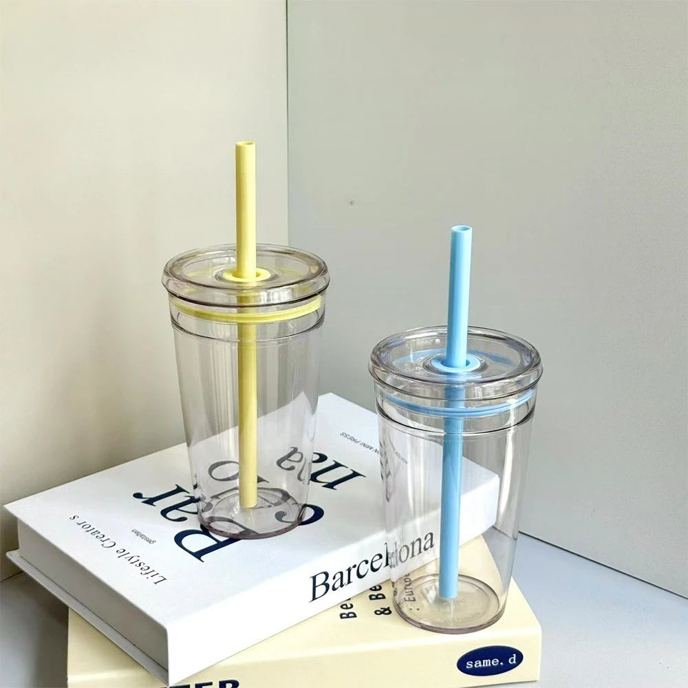 450ml Straw Cup Reusable Transparent Plastic Coffee Tumbler