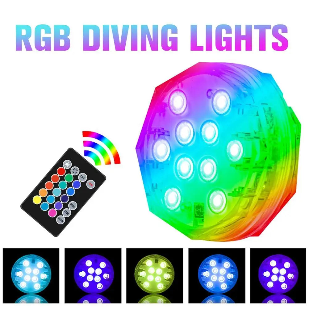 10 Color Changing Submersible LED Pool Lights with Remote Secondary image