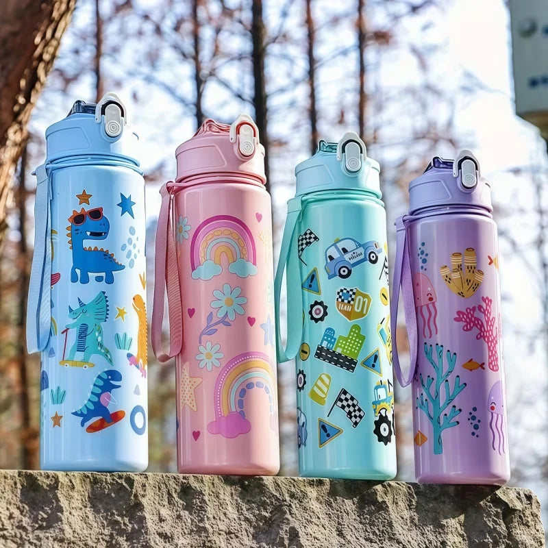 750ml Dinosaur Kids Water Bottle Leakproof Straw Cup