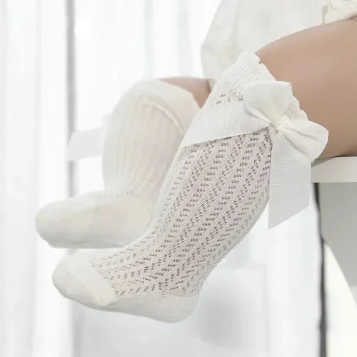 Baby Girl Lace Knee Socks Cotton Bow Socks 0-24 Months