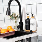 Black Dish Soap Dispenser Set Refillable Kitchen Sink Soap & Detergent Bottles