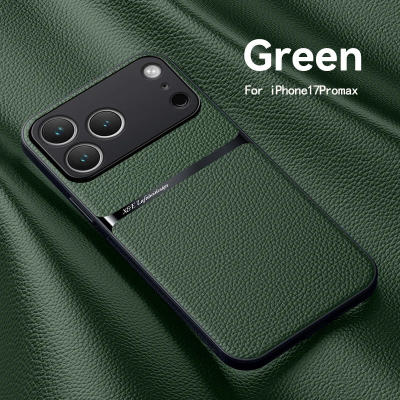 Green phone case for iPhone 17 Promax on a green fabric background