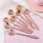 8PCS Gold Cherry Rose Stainless Steel Coffee Spoon Set