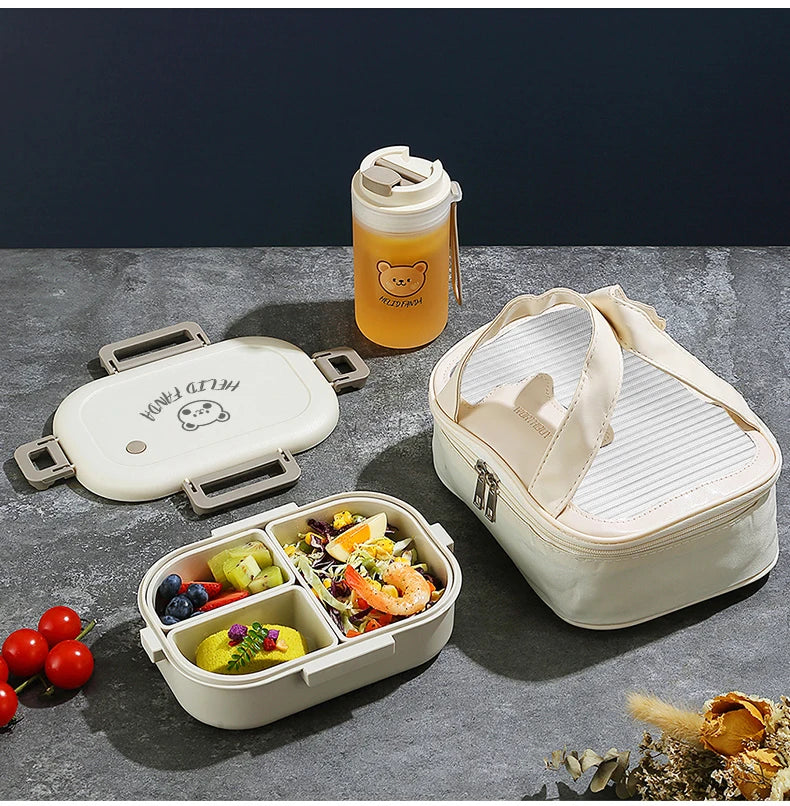 WORTHBUY 800ML Lunch Box Removable 3 Compartment Microwave Bento Box