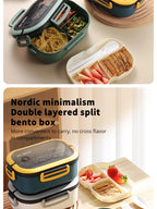 Portable Double Layer Lunch Box Microwave Safe Bento Food Container with Cutlery