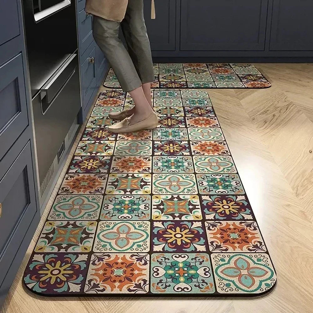 Kitchen Mat Absorbent Printed Rug Non-Slip Long Floor Carpet