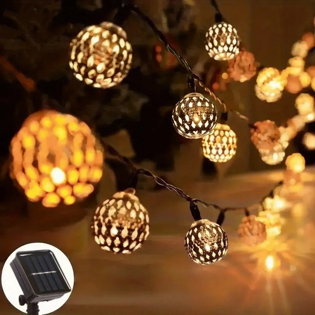Solar Moroccan Ball String Lights Outdoor Fairy Decor