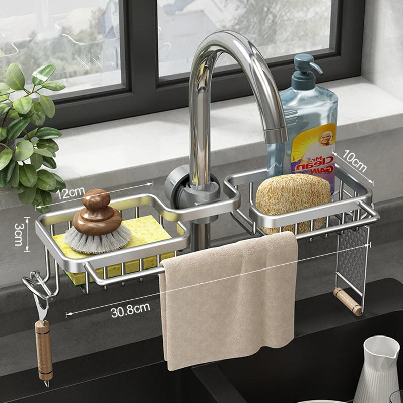 Space Aluminum Sink Drain Rack Faucet Sponge & Soap Organizer