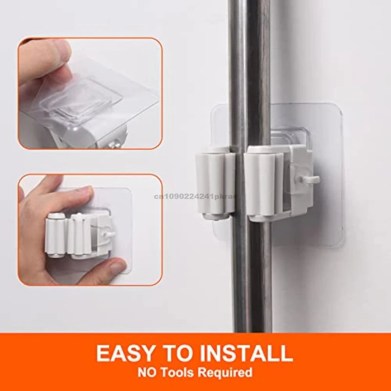 Self-Adhesive Mop Holder Wall Mounted Broom & Mop Organizer