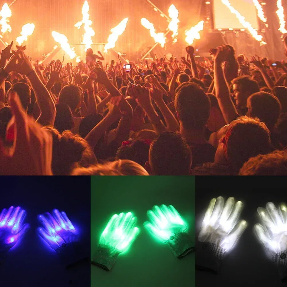 Light Up Gloves Halloween Skull Costume Party Rave Glow Gloves