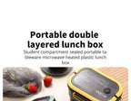 Portable Double Layer Lunch Box Microwave Safe Bento Food Container with Cutlery