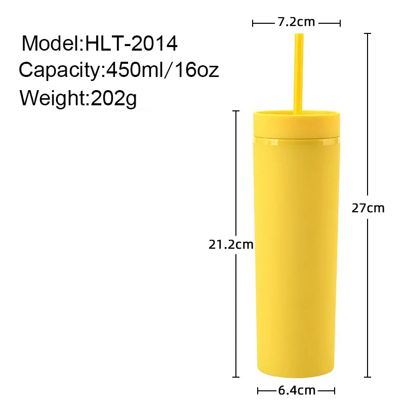 Double Wall Skinny Tumbler 473ml/480ml Cup with Straw & Lid