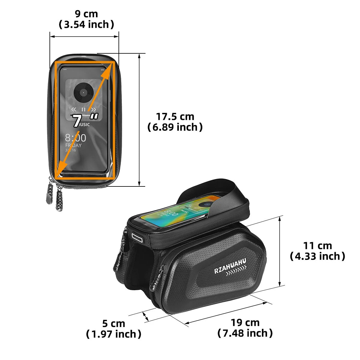 Waterproof Bike Phone Holder Top Tube Bag MTB Road Reflective