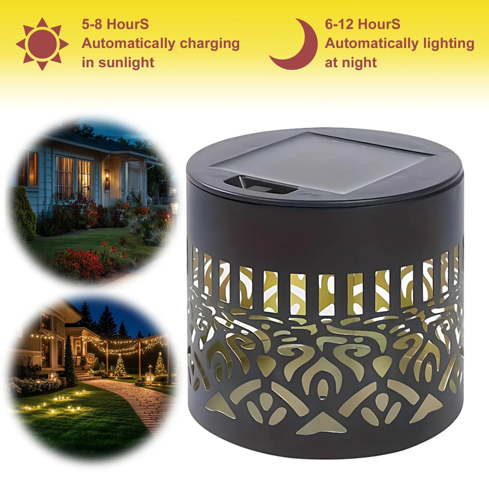 Solar Flower Fence Light Waterproof Metal Garden Wall Lantern