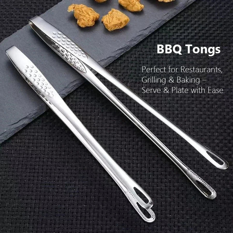 Long Stainless Steel Kitchen Tongs – Non-Slip BBQ & Grill Food Clamp Tool