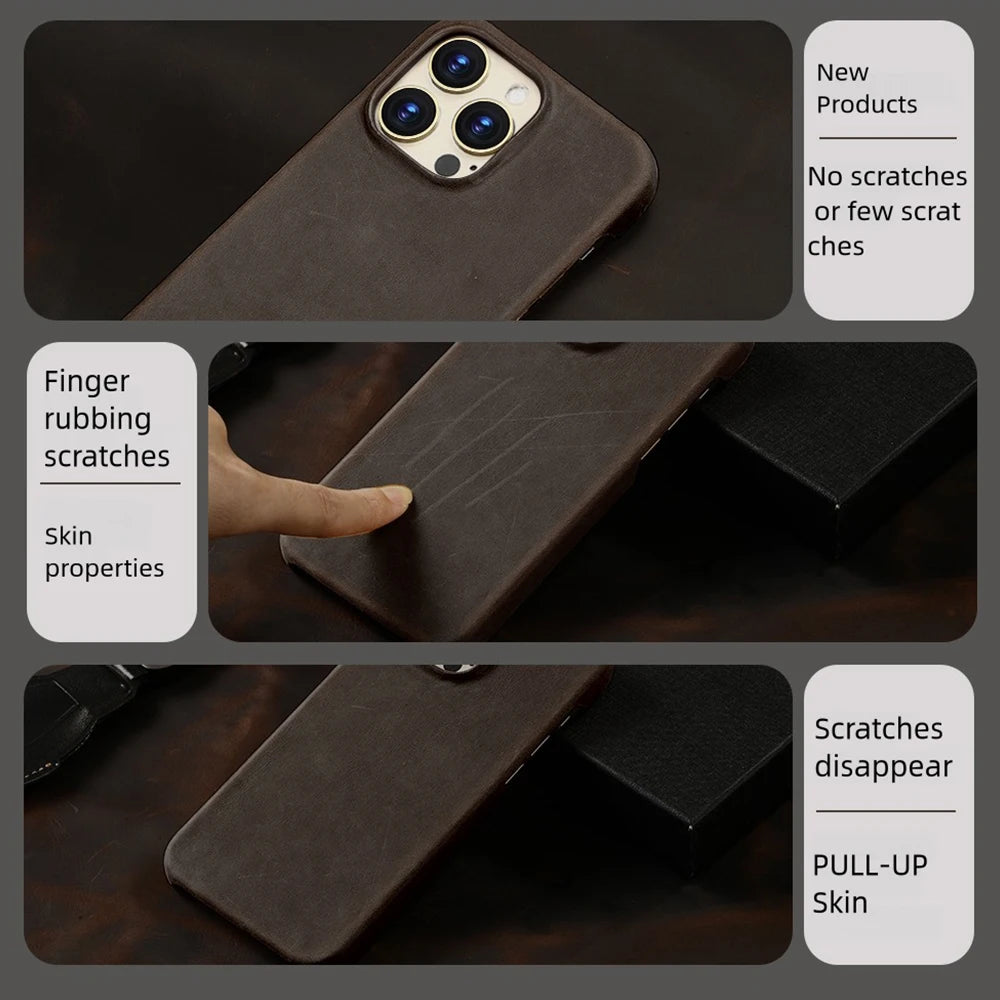Luxury Full Grain Leather Magsafe Case for iPhone 17 16 15 Pro Max