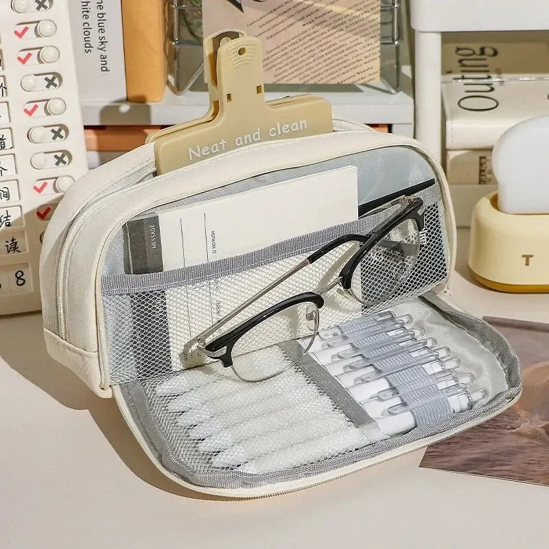 Cute Canvas Pencil Case Large Opening Student Stationery Bag