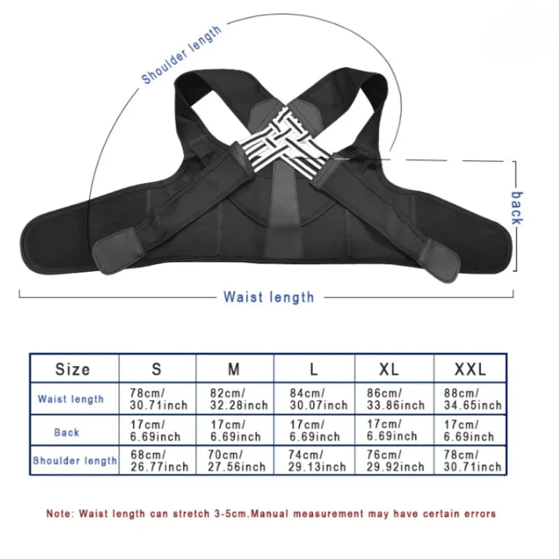 Black Posture Corrector Belt Adjustable Back Brace Shoulder Support