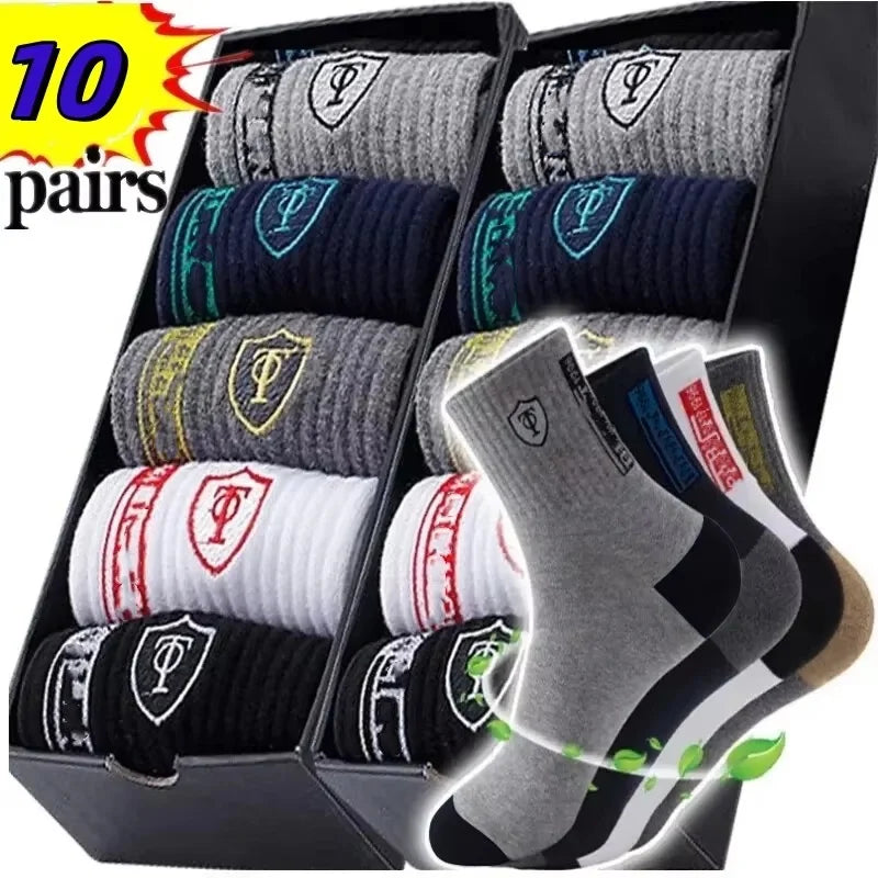 10 Pairs Men's Bamboo Fiber Socks Breathable Cotton Sports & Business Sox