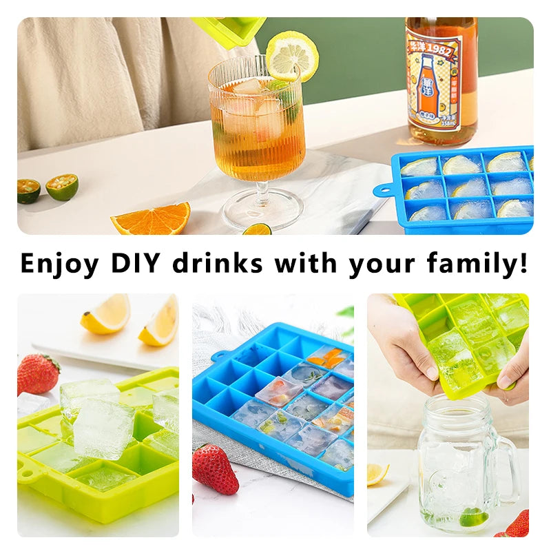Large Silicone Ice Cube Tray Jumbo Square Ice Maker Mold (4–24 Grid)