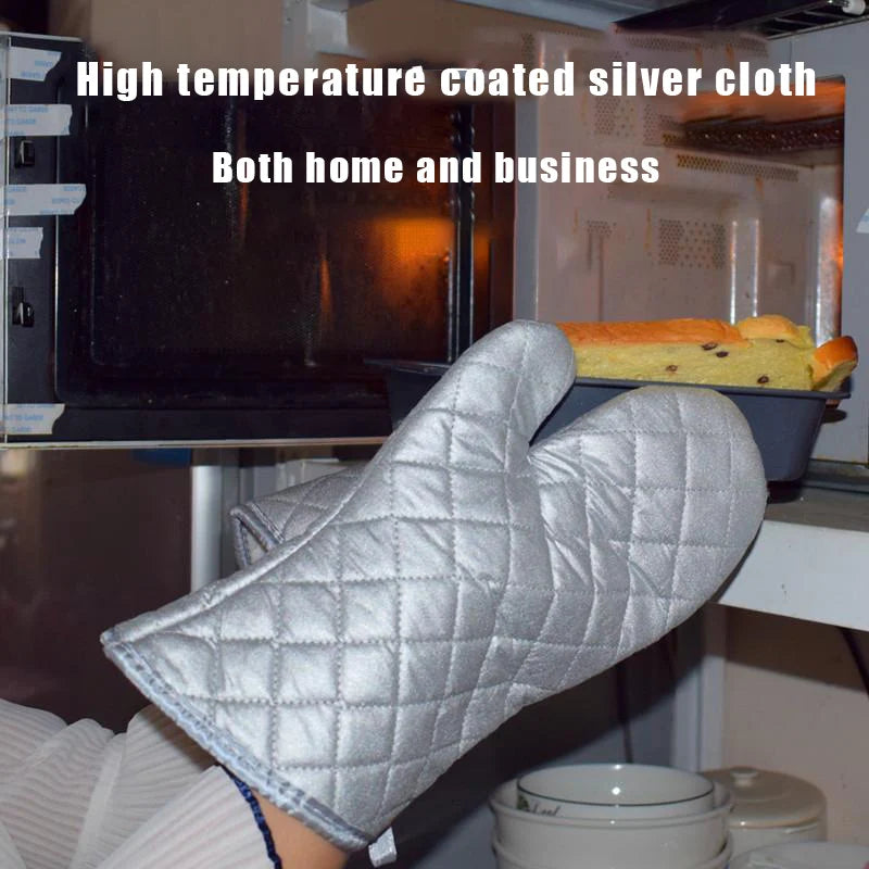 Long Heat Resistant Oven Mitts – Silver Anti-Scald Kitchen Gloves (1 Pair)