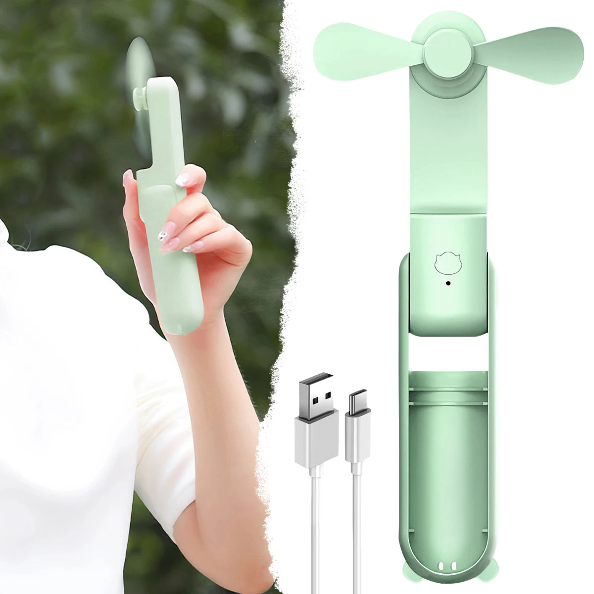 Cute Mini Handheld Fan USB Rechargeable Folding Fan