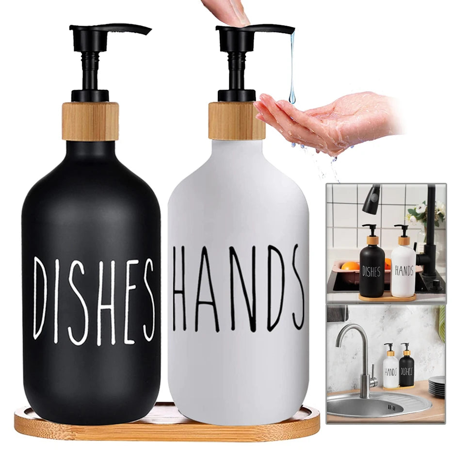 Black Dish Soap Dispenser Set Refillable Kitchen Sink Soap & Detergent Bottles