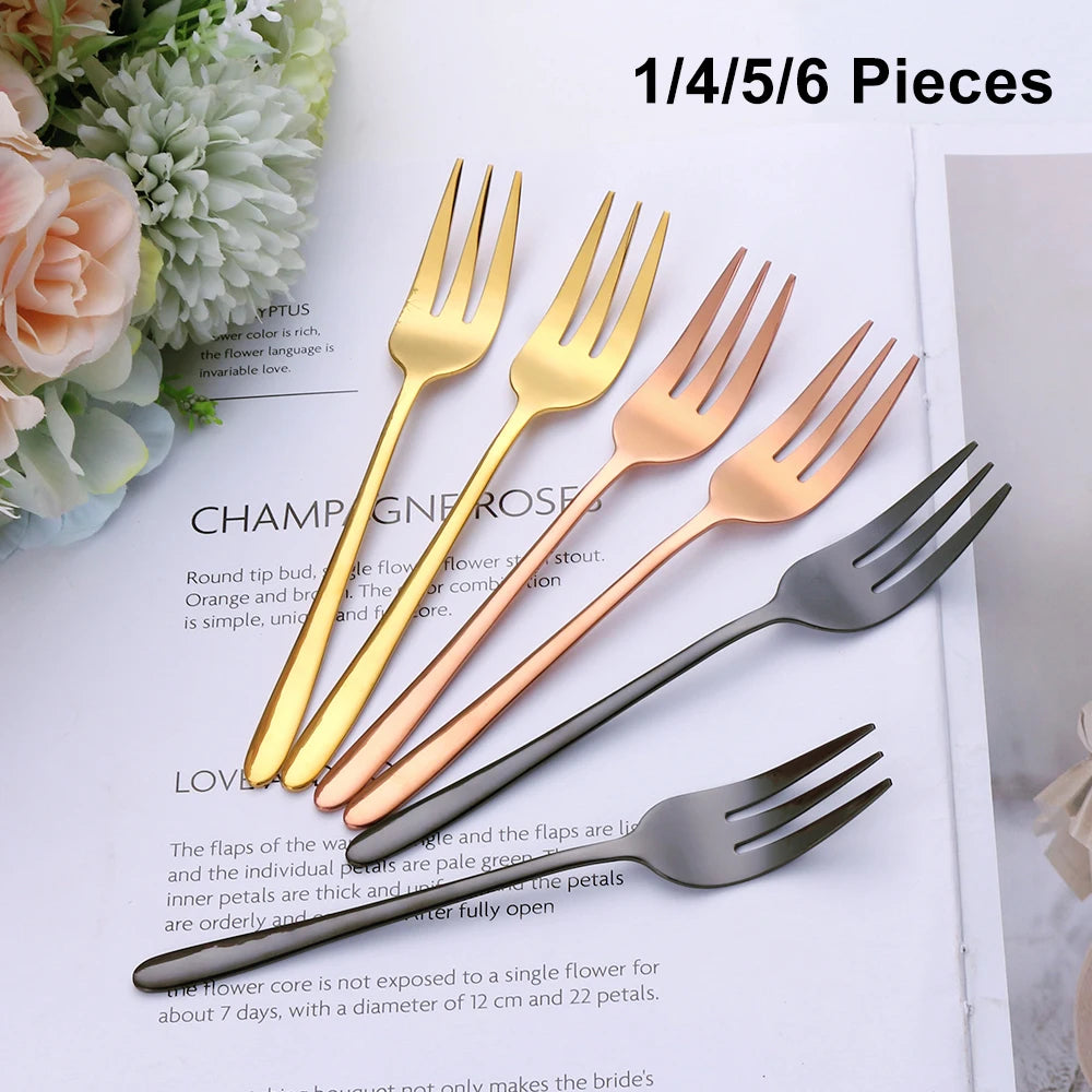 Gold Stainless Steel Fruit Fork Set Cake, Salad & Snack Cutlery (1–6Pcs)