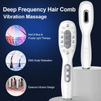 White deep frequency hair comb with features highlighted on a blue background